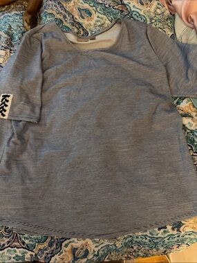 Chico's Navy and White Striped Scoop Neck Top